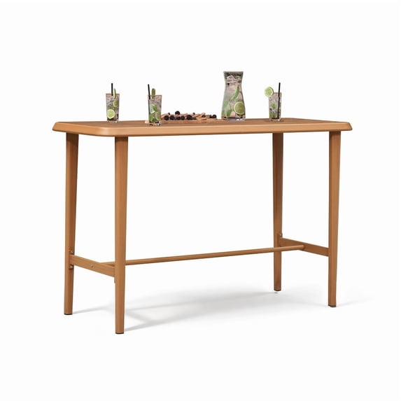 PURPLE LEAF OUTDOOR Bar Rectangular Table Patio Modern Pub Dining Table with Weather Resistant Top Indoor and Outdoor Teak