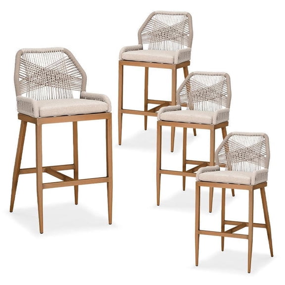 PURPLE LEAF OUTDOOR Bar Stools Set of 4 Height Metal Bar Chairs with Back Modern Aluminum Tall Comfy Wicker Woven Boho Barstools Garden Pool Patio Outdoor, Twill