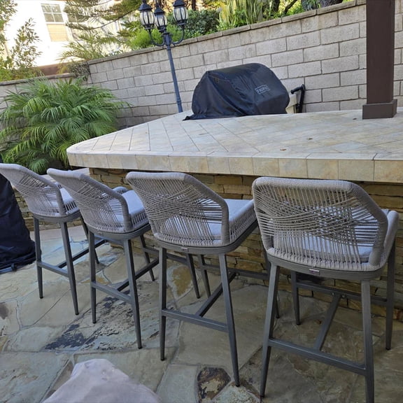 PURPLE LEAF OUTDOOR Outdoor Bar Stools Set of 4, Rattan Woven Aluminum Boho Style with Back and Cushion, All-Weather, for Garden, Kitchen Island, Patio
