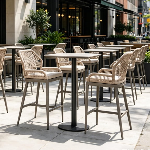 PURPLE LEAF Outdoor Bar Stools Set of 2, Rattan Woven Aluminum Boho Style with Back and Cushion, All-Weather, for Garden, Kitchen Island, Patio
