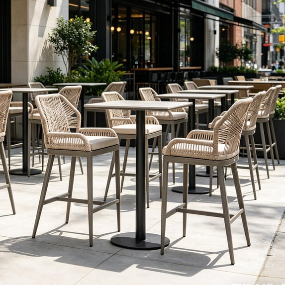 PURPLE LEAF Outdoor Bar Stools Set of 2, Rattan Woven Aluminum Boho Style with Back and Cushion, All-Weather, for Garden, Kitchen Island, Patio