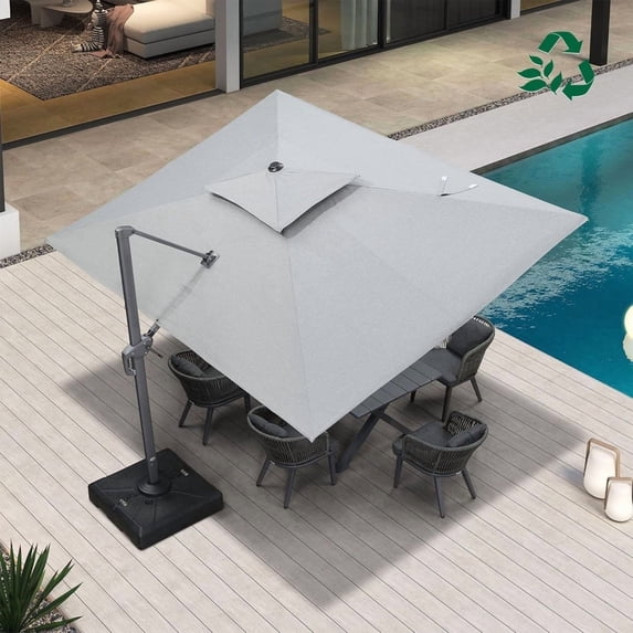 PURPLE LEAF Outdoor Cantilever Umbrella 10' X 13' Rectangle Umbrella Large Patio Umbrella Windproof Heavy Duty Hanging Offset Umbrella for Garden Outdoor Pool, Light Grey