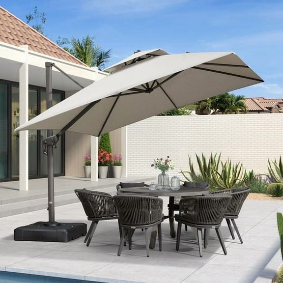 PURPLE LEAF Outdoor Cantilever Umbrella 10FT Square Umbrella Large Patio Umbrella Windproof Heavy Duty Hanging Offset Umbrella for Garden Outdoor Pool, Light Grey