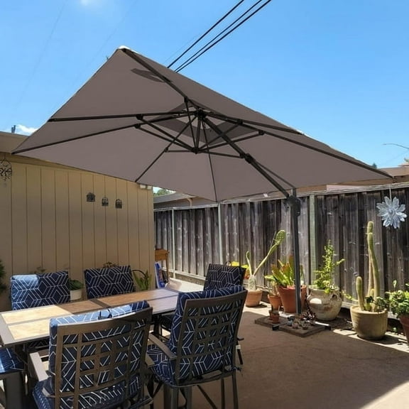 PURPLE LEAF Outdoor Cantilever Umbrella 10FT Square Umbrella Large Patio Umbrella Windproof Heavy Duty Hanging Offset Umbrella for Garden Outdoor Pool, Taupe