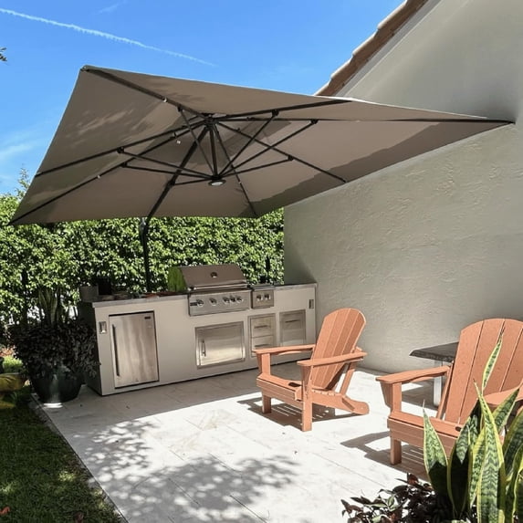 PURPLE LEAF Outdoor Cantilever Umbrella 12FT Square Umbrella Large Patio Umbrella Windproof Heavy Duty Hanging Offset Umbrella for Garden Outdoor Pool, Taupe