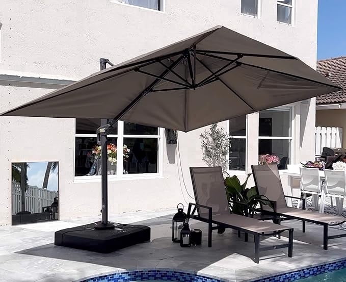 PURPLE LEAF Outdoor Cantilever Umbrella 9' X 12' Rectangle Umbrella Large Patio Umbrella Windproof Heavy Duty Hanging Offset Umbrella for Garden Outdoor Pool, Ash Mocha