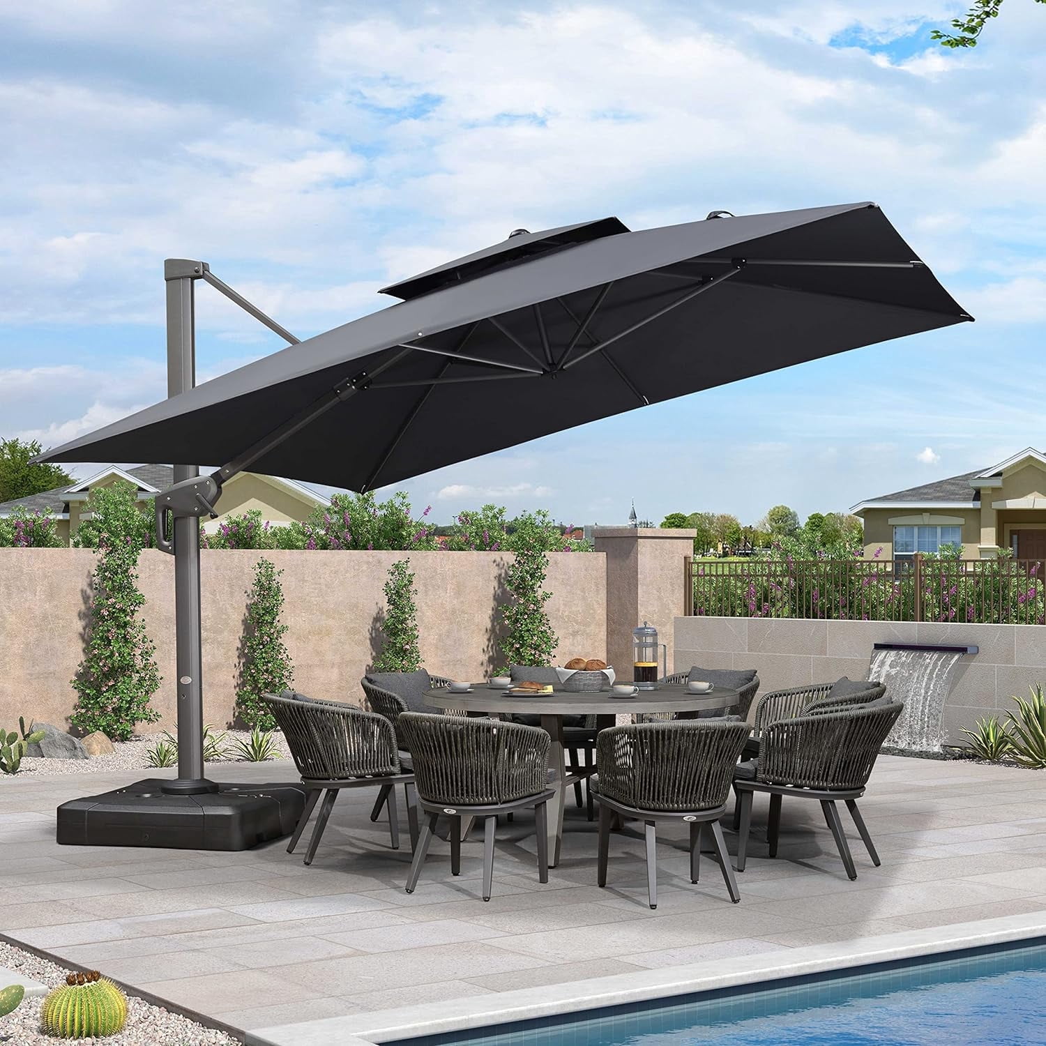 PURPLE LEAF 12FT Wind Resistant Cantilever Umbrella w/ Aluminum Frame ...