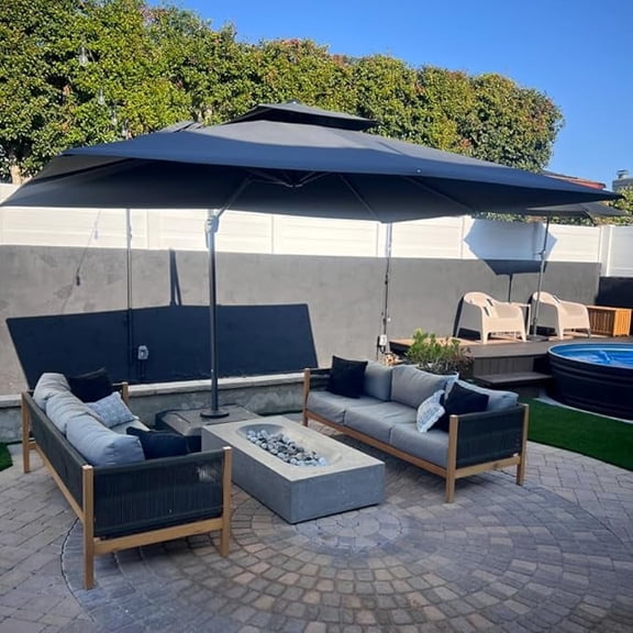PURPLE LEAF Outdoor Cantilever Umbrellas 9' X 12' Rectangle Large Patio Umbrella Offset Umbrella with 360°Rotation Tilting And Hanging Double Top, Grey