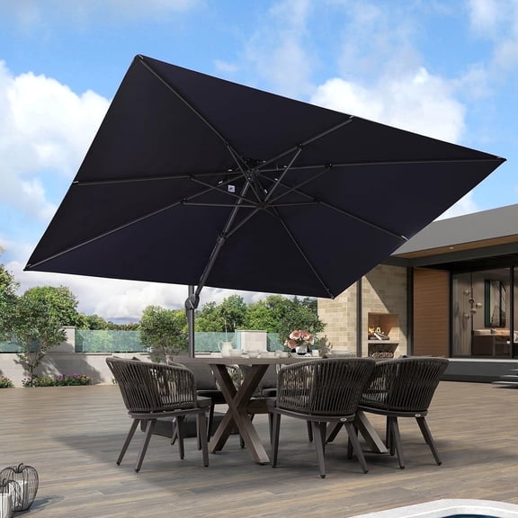 PURPLE LEAF Outdoor Cantilever Umbrellas 9' X 12' Rectangle Large Patio Umbrella Offset Umbrella with 360°Rotation Tilting And Hanging Double Top, Navy Blue