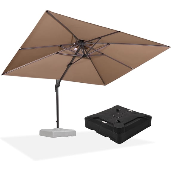 PURPLE LEAF Outdoor Cantilever Umbrellas with Base Rectangle Large Patio Umbrella Offset Umbrella with 360°Rotation Tilting And Hanging Double Top, 9' X 12' Taupe