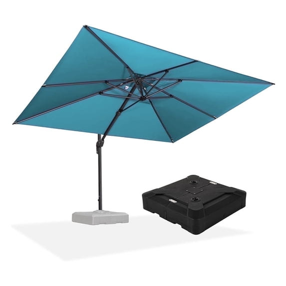 PURPLE LEAF Outdoor Cantilever Umbrellas with Base Rectangle Large Patio Umbrella Offset Umbrella with 360°Rotation Tilting And Hanging Double Top, 9' X 12' Turquiose Blue