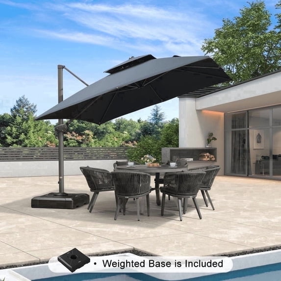 PURPLE LEAF Outdoor Cantilever Umbrellas with Base Square Large Patio Umbrella Offset Umbrella with 360°Rotation Tilting And Hanging Double Top, 11FT,Grey