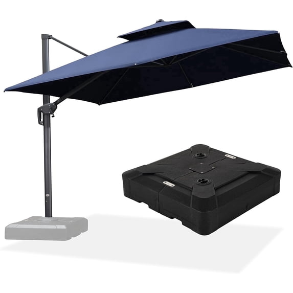 PURPLE LEAF Outdoor Cantilever Umbrellas with Base Square Large Patio Umbrella Offset Umbrella with 360°Rotation Tilting And Hanging Double Top, 11FT,Navy Blue