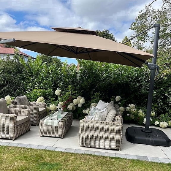 PURPLE LEAF Outdoor Cantilever Umbrellas with Base Square Large Patio Umbrella Offset Umbrella,12FT, Taupe