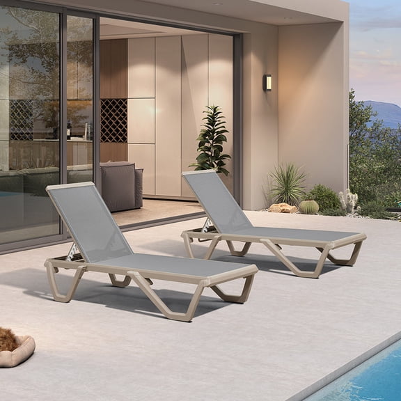 PURPLE LEAF Outdoor Chaise Lounge Chair Pool Lounge Chair Set of 2 with Champagne Aluminum Plastic Stackable Patio Lounge Chair for Poolside Sunbathing Beach Deck Yard,Gray