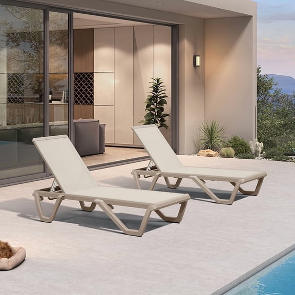 PURPLE LEAF Outdoor Chaise Lounge Chair Pool Lounge Chair Set of 2 with Champagne Aluminum Plastic Stackable Patio Lounge Chair for Poolside Sunbathing Beach Deck Yard,Beige