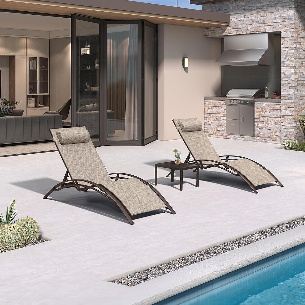 PURPLE LEAF Outdoor Chaise Lounge Chair Set of 3 Patio Pool Lounger ...