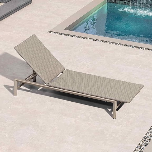 PURPLE LEAF Outdoor Chaise Lounge Set of 2, Patio Wicker Poolside Chairs with Adjustable Backrest, Aluminum Sun Loungers for Garden, Backyard, Poolside ,Cream