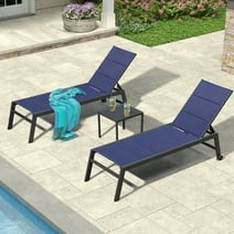 PURPLE LEAF Outdoor Chaise Lounge Set of 3 Aluminum Patio Lounge Chair with Wheels and Side Table Pool Chaise Lounge Chair for Outdoor Backyard Poolside Navy Blue