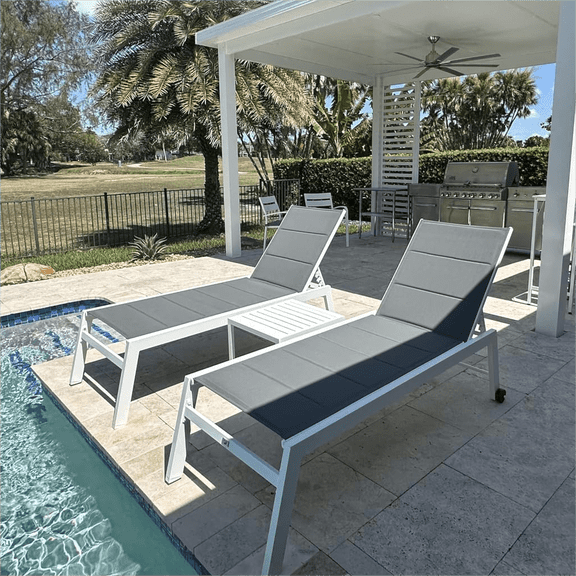 PURPLE LEAF Outdoor Chaise Lounge Set Adjustable Sunbathing Recliner with Side Table for Poolside Beach Outside Patio Aluminum Chaise Lounger Grey