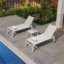 PURPLE LEAF Outdoor Chaise Lounge Set Adjustable Sunbathing Recliner with Side Table for Poolside Beach Outside Patio Aluminum Chaise Lounger White