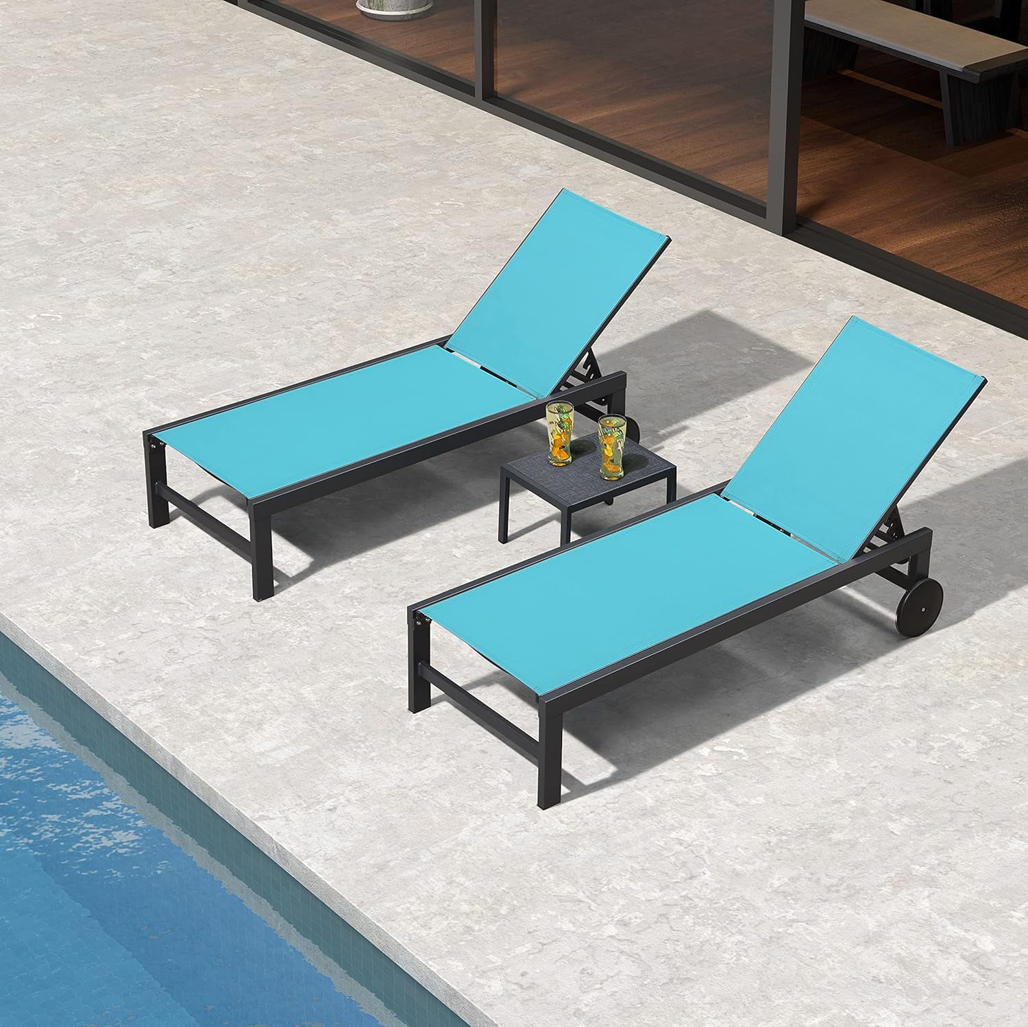 PURPLE LEAF Outdoor Chaise Lounge with Wheels for Outside 2 Pieces