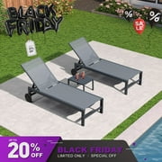 PURPLE LEAF Outdoor Chaise Lounge with Wheels for Outside 2 Pieces Aluminum Patio Lounge Chair with 5 Adjustable Position for Outdoor, Beach, Yard, Pool, Side Table Included, Grey