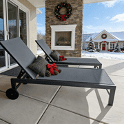PURPLE LEAF Outdoor Chaise Lounge with Wheels for Outside 2 Pieces Aluminum Patio Lounge Chair with 5 Adjustable Position for Outdoor, Beach, Yard, Pool, Side Table Included, Grey