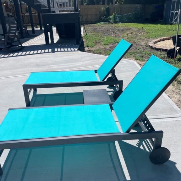 PURPLE LEAF Outdoor Chaise Lounge with Wheels for Outside 2 Pieces Aluminum Patio Lounge Chair with 5 Adjustable Position Recliner for Patio, Beach, Yard, Pool, Side Table Included, Turquoise Blue