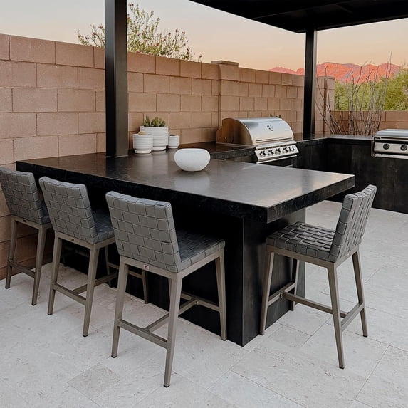 PURPLE LEAF Outdoor Counter Height Bar Stools Set of 2, PU Leather Patio Bar Set with Aluminum Frame, Bar Chairs for Poolside, Garden, Kitchen Island-Grey
