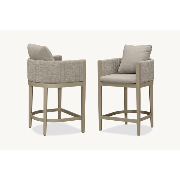 PURPLE LEAF Outdoor Counter Height Bar Stools Straight Leg Set of 2 Patio Bar Stools Modern Olefin Weaving Counter Stools with Backrest Pillow for Outdoor or Indoor Garden Balcony Lawn Champagne