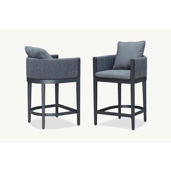PURPLE LEAF Outdoor Counter Height Bar Stools Straight Leg Set of 2 Patio Bar Stools Modern Olefin Weaving Counter Stools with Backrest Pillow for Outdoor or Indoor Garden Balcony Lawn Grey