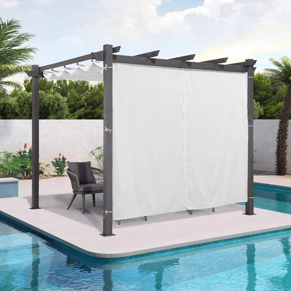 PURPLE LEAF Outdoor Curtains Privacy for 10' Side Pergola with Grommets and Rod Outside Porch Shade Patio Deck Retractable Replacement Gazebo Cabana Curtain Set of 2 Panels 49 x 82 inch White