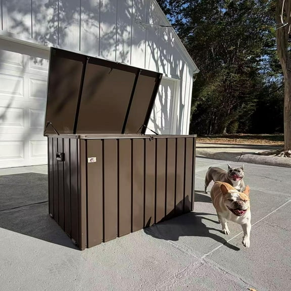 PURPLE LEAF Outdoor Deck Box 100 Gallon Waterproof Lockable Storage Box Container with Lid Deck Organization for Patio Cushions Side Table Pool Accessories Garden Tools, Brown