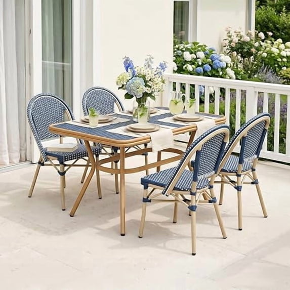 PURPLE LEAF OUTDOOR 5-Piece French Dining Set Bistro Rectangle Outdoor ...