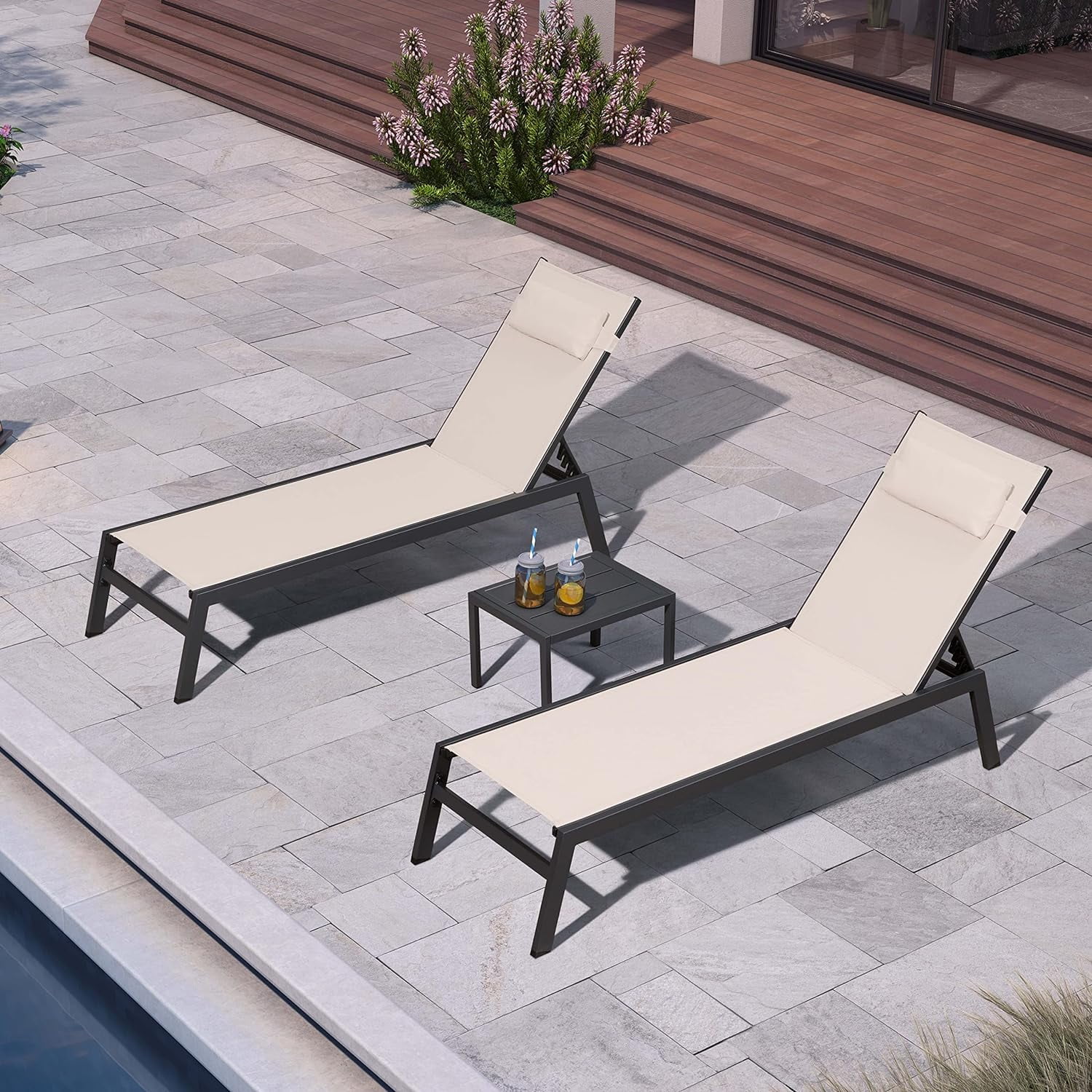 PURPLE LEAF Outdoor Lounge Chair Set Aluminum Patio Chaise Lounger with ...