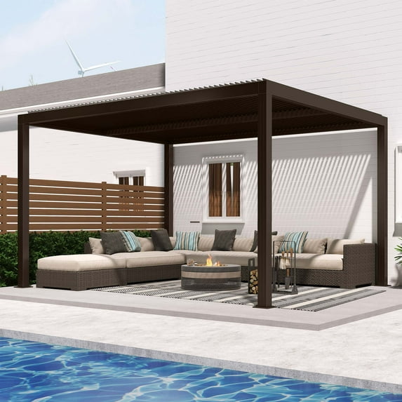 PURPLE LEAF Outdoor Louvered Pergola 10' × 14' Sun Shade Shelter Outside Canopy with Aluminum Adjustable Roof for Pool Hot Tub Beach Deck Backyard Garden Pavilion Patio Hardtop Gazebo