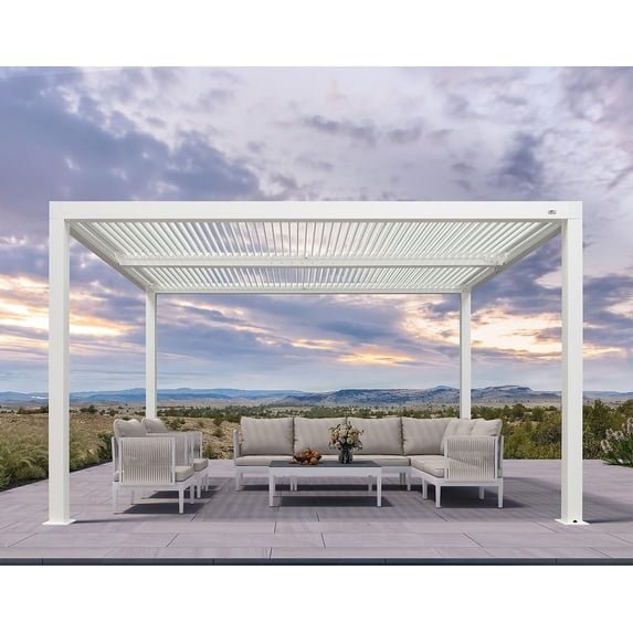 PURPLE LEAF Outdoor Louvered Pergola 10'x13' Aluminum Gazebo Modern White Patio Metal Pergola with Adjustable Rainproof Hardtop for Garden Lawns Yard