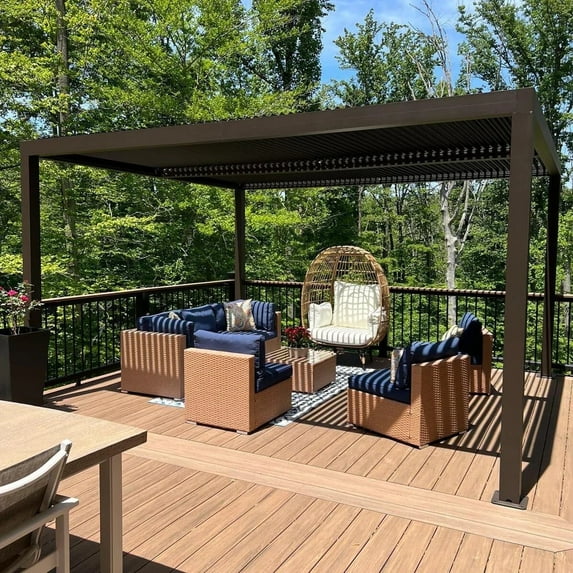 PURPLE LEAF Outdoor Louvered Pergola 11' × 14' Sun Shade Shelter Outside Canopy with Aluminum Adjustable Roof for Pool Hot Tub Beach Deck Backyard Garden Pavilion Patio Hardtop Gazebo