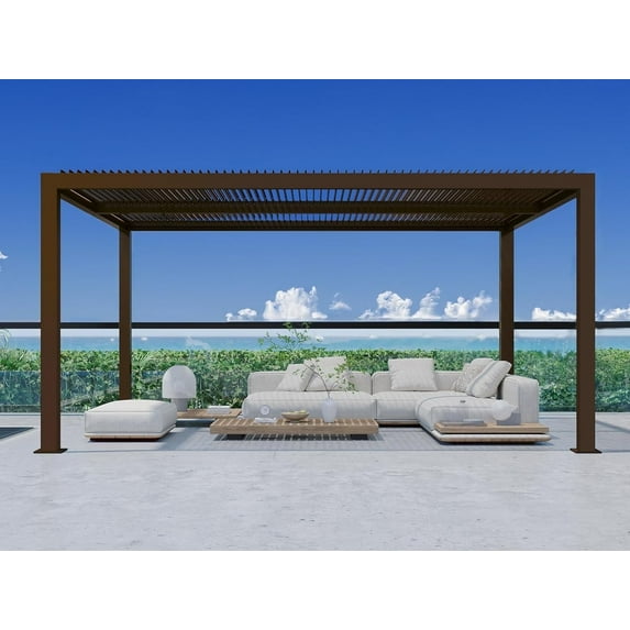 PURPLE LEAF Outdoor Louvered Pergola 12' × 16' Sun Shade Shelter Outside Canopy with Aluminum Adjustable Roof for Pool Hot Tub Beach Deck Backyard Garden Pavilion Patio Hardtop Gazebo