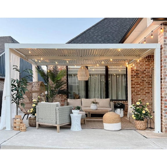 PURPLE LEAF Outdoor Louvered Pergola 12' x 14' White Aluminum Pavilion Modern Shade Structure with 2 Independently Adjustable Weatherproof Hardtop for Patio & Garden