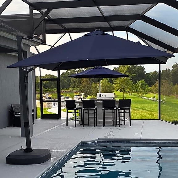 PURPLE LEAF Outdoor Offset Umbrella 10 FT Square Large Aluminum Patio Umbrella with 360-degree Rotation Cantilever Umbrella for Garden Outdoor Pool, Navy Blue