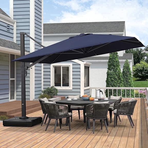 PURPLE LEAF Outdoor Offset Umbrella 11 FT Square Large Aluminum Patio Umbrella with 360-degree Rotation Cantilever Umbrella for Garden Outdoor Pool, Navy Blue