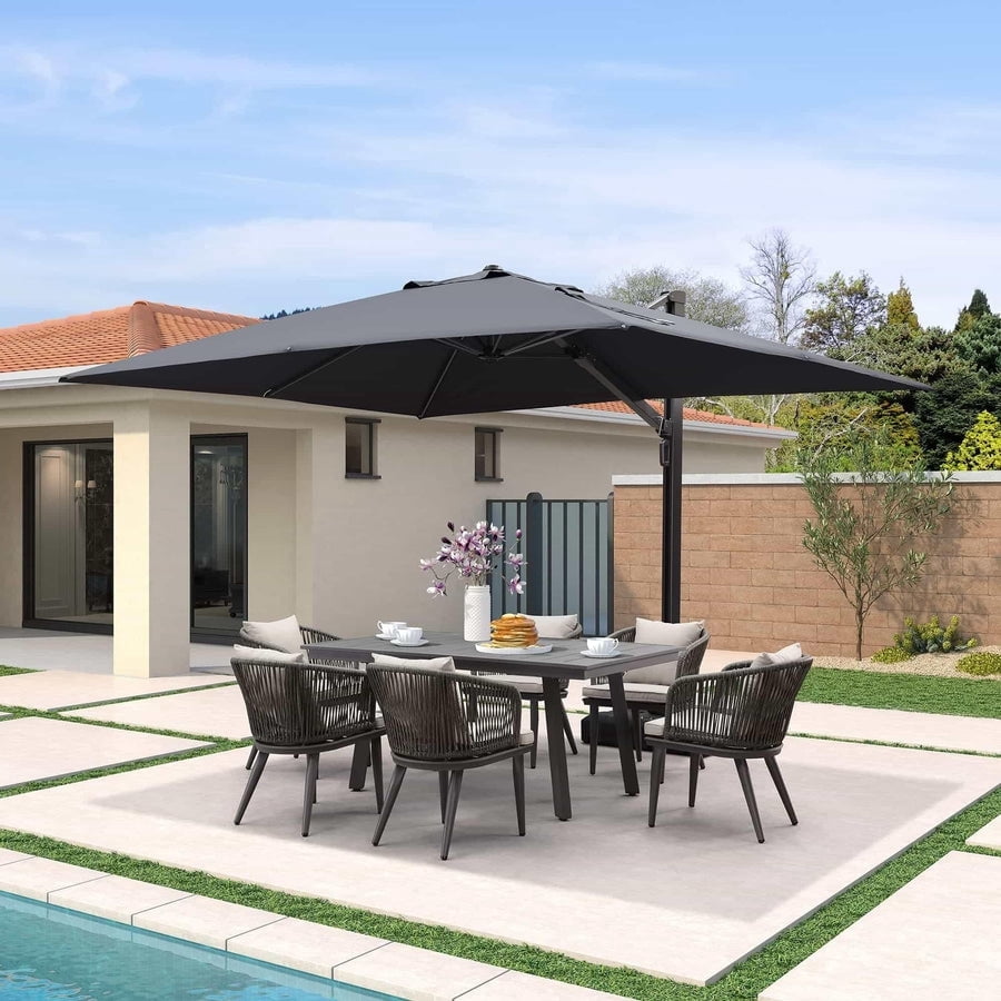 PURPLE LEAF Outdoor Offset Umbrella 9' X 12' Rectangle Large Aluminum Patio Umbrella with 360-degree Rotation Cantilever Umbrella for Garden Outdoor Pool, Grey