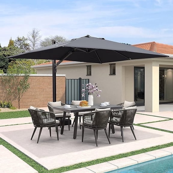 PURPLE LEAF Outdoor Offset Umbrella 9' X 12' Rectangle Large Aluminum Patio Umbrella with 360-degree Rotation Cantilever Umbrella for Garden Outdoor Pool, Grey