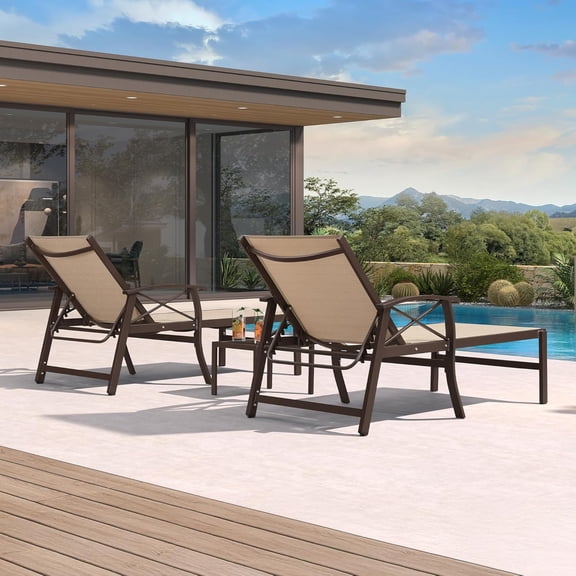 PURPLE LEAF Outdoor Oversized Chaise Lounge Chair Set of 2 Patio Pool Lounger Aluminum Chairs with Side Table and Wheels Adjustable Tanning Recliner with Armrests for Outside Yard Beach, Pebble Gray