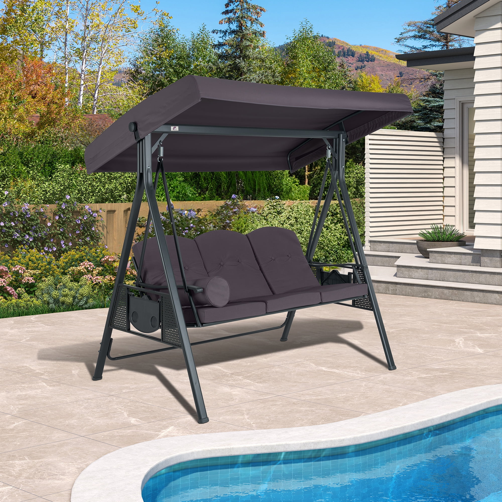 PURPLE LEAF 3-Seat Outdoor Patio Swing Chair with Stand, Adjustable ...