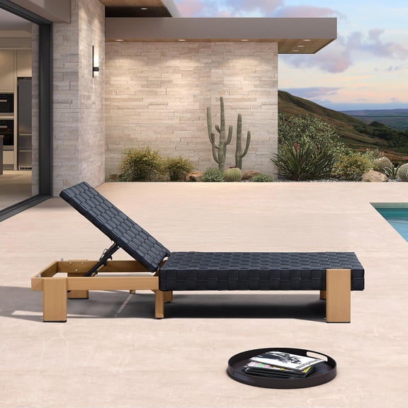 PURPLE LEAF Outdoor Patio Wicker Chaise Lounge –1-Piece Adjustable Backrest Chair with Aluminum Frame for Pool，Garden，Beach，Black