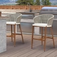 thumbnail image 1 of PURPLE LEAF Outdoor Rattan Bar Height Stools Set of 2 Modern Patio Metal Wicker Barstools Boho Aluminum Woven Bar Chairs with Wraparound Arm Backrest for Kitchen Island Garden Indoor Teak, 1 of 9