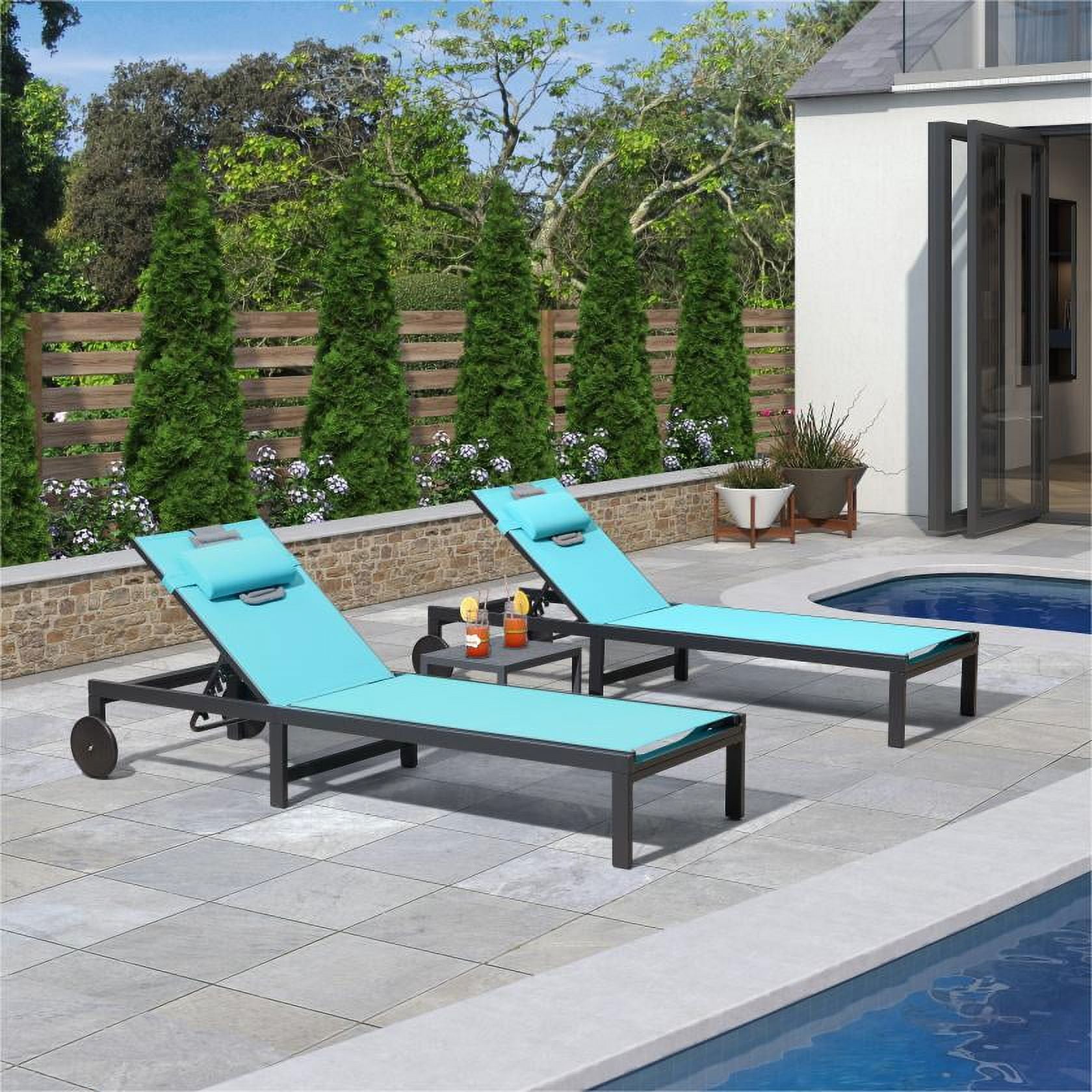 PURPLE LEAF Outdoor Tanning Lounge Chair Set with Face Hole Aluminum Adjustable Reclining Lounger for Poolside Beach Sunbathing with Wheels Pillows